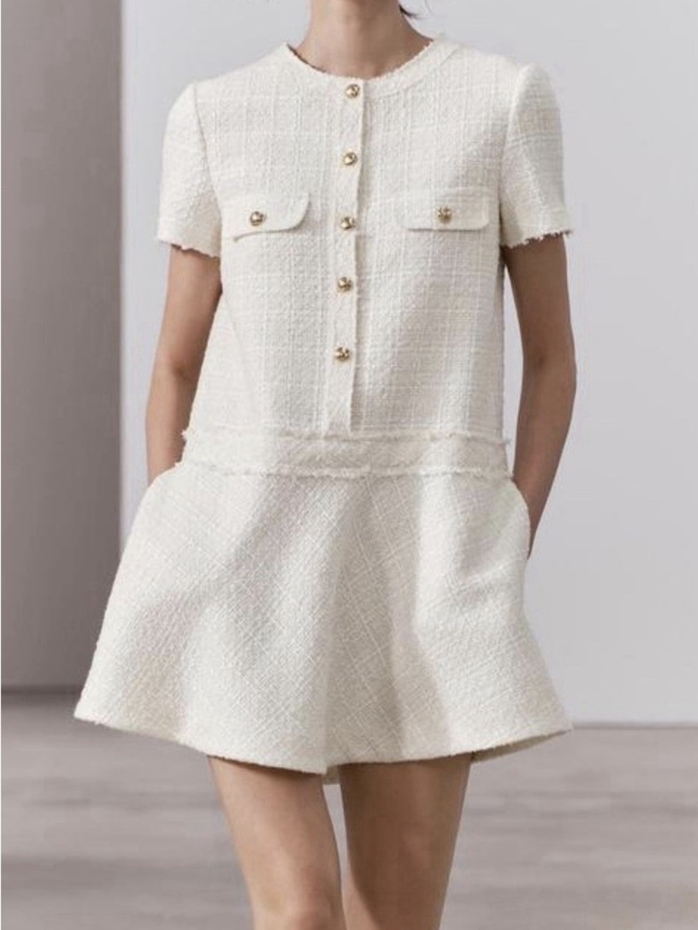 Zara Cream Tweed Mini Dress